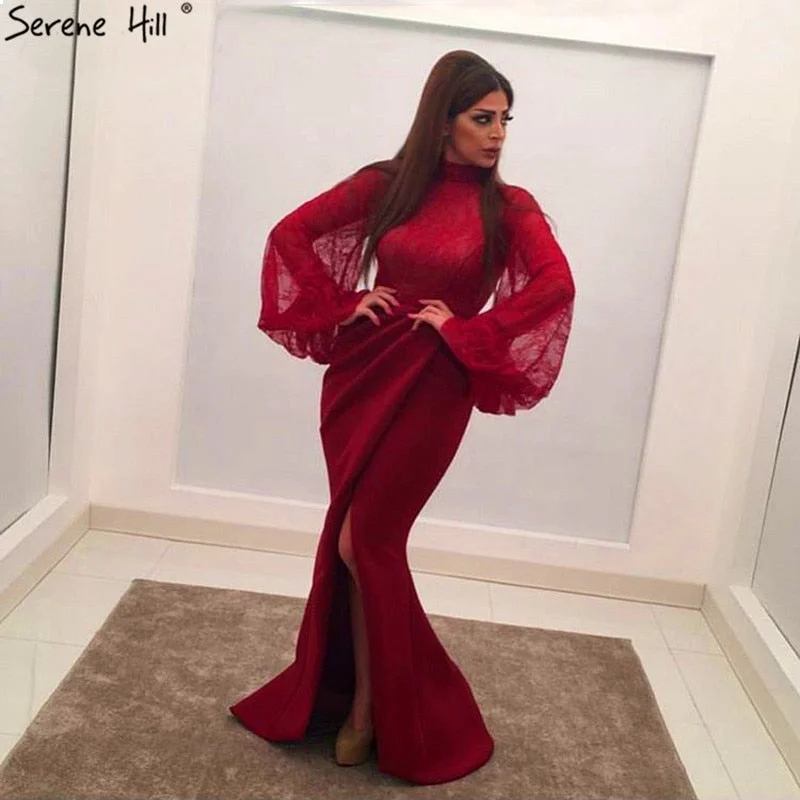 Lace Evening Dresses Dubai Sexy Mermaid High Collar Evening Gowns LA60745