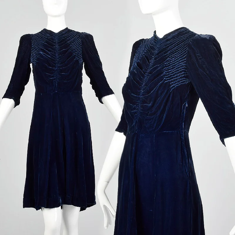 Small 1930s Blue Velvet Dress