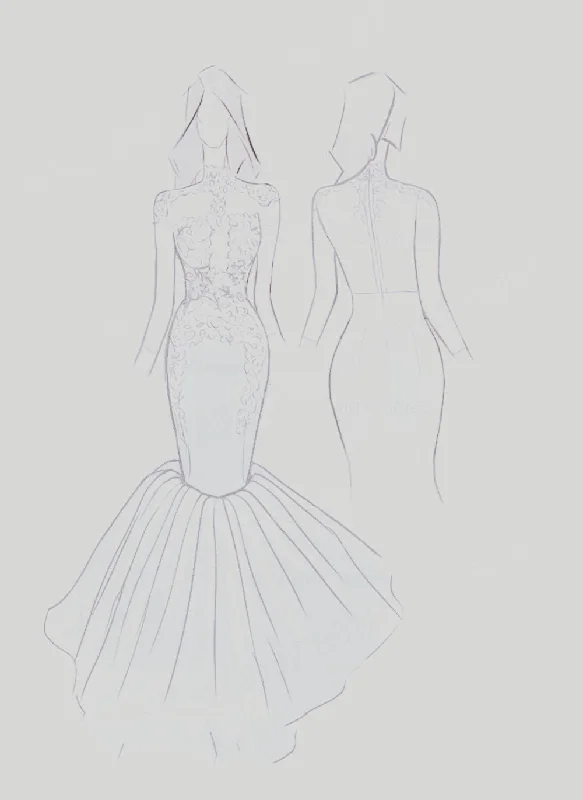 2024 Silver Long Sleeve Mermaid/Trumpet Lace and Tulle Prom Dresses
