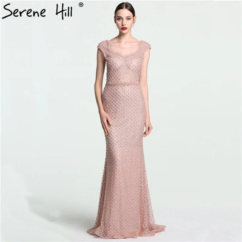 On Sale no return no refundSale Newest Fashion Elegant Mermaid Evening Dresses  Pink Manual Beading Pearls Tulle Evening Gown 2024 Real Photo LA6113