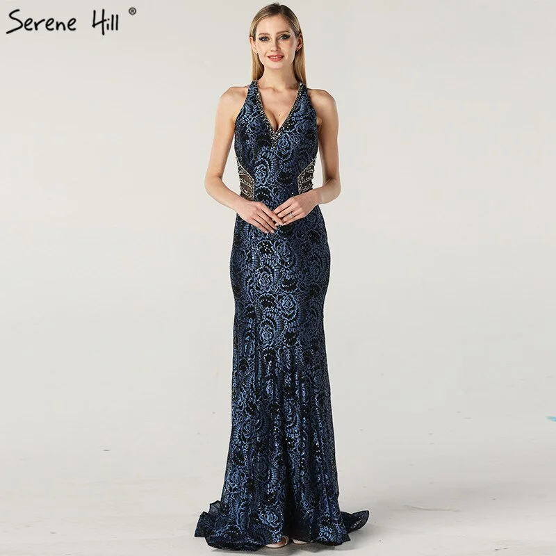 On Sale no return no refundSale Blue Halter Sleeveless Dubai Design Evening Dresses Real Photo Beading Lace Sexy Evening Gowns 2024 Serene Hill LA60818 On Sale no return no refundSale Blue Halter Sleeveless Dubai Design Evening Dresses Real Photo Beading Lace Sexy Evening Gowns 2024 Serene Hill LA60818