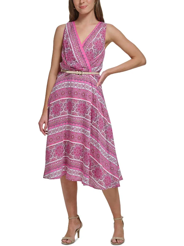 Womens Surplice Viscose Fit & Flare Dress
