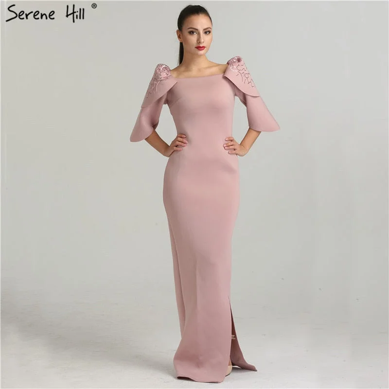 On Sale No Return No Refund Sale Dubai Style Mermaid Pink Half Sleeves Evening Dresses QA8005 On Sale No Return No Refund Sale Dubai Style Mermaid Pink Half Sleeves Evening Dresses QA8005