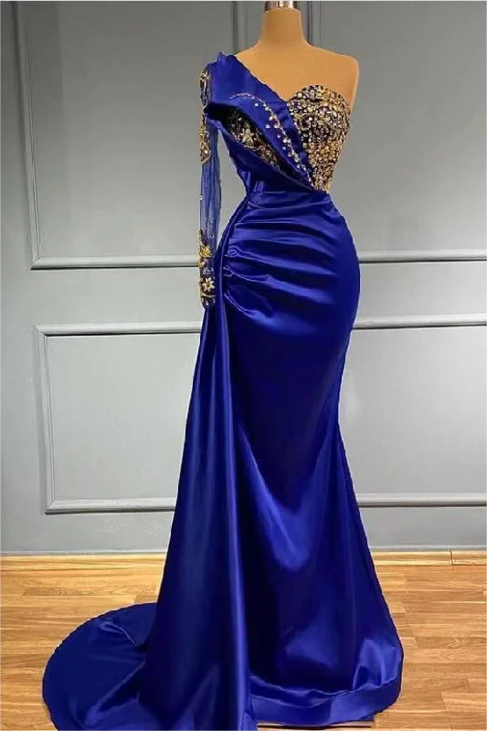Mermaid Asymmetrical Sequined Floor-length Appliques Lace With Side Train Prom Dress Mermaid Asymmetrical Sequined Floor-length Appliques Lace With Side Train Prom Dress