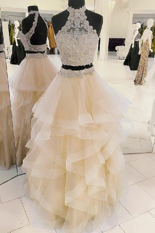 Lace Two-piece Champagne Prom Dresses with Horsehair Skirt,Quinceanera Dress,Birthday Dresses Lace Two-piece Champagne Prom Dresses with Horsehair Skirt,Quinceanera Dress,Birthday Dresses