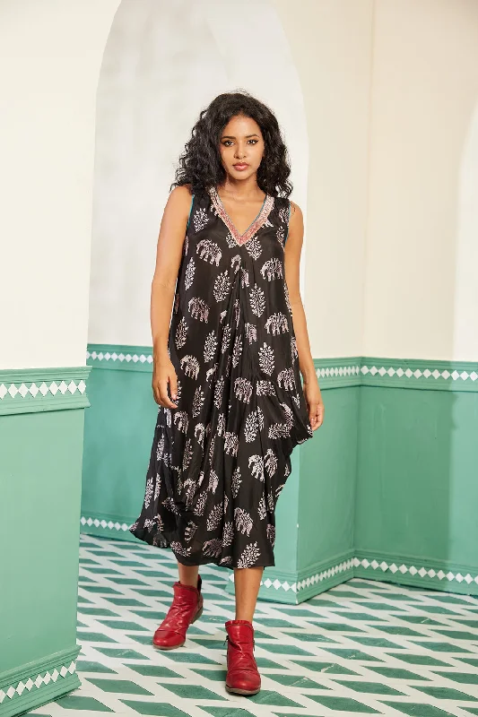 Leena - Woven Muslin Handblock Printed Cowl Dress