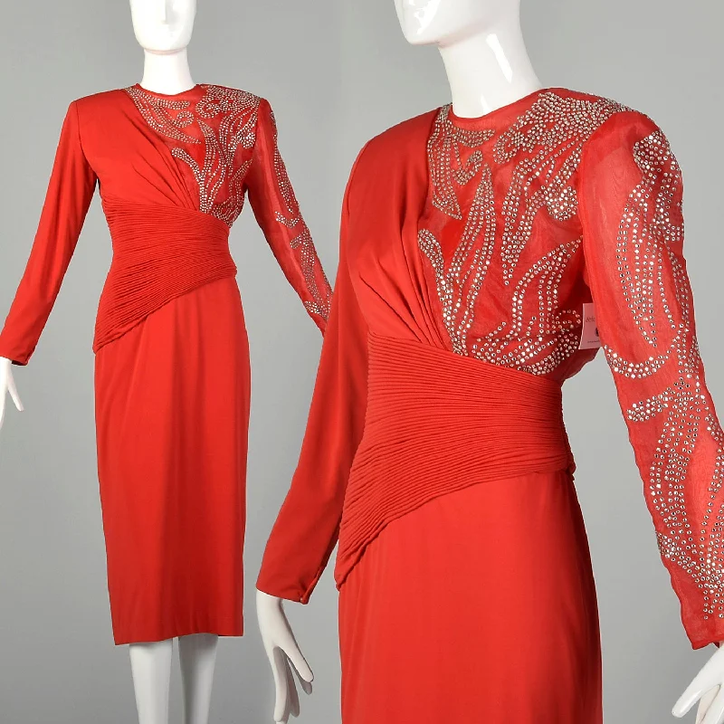 1980s Rose Taft Red Evening Dress
