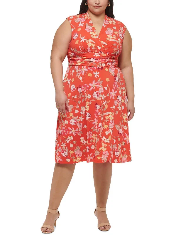 Plus Womens Jersey Floral Fit & Flare Dress