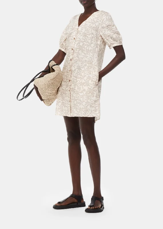 Palm Print Linen Blend Dress