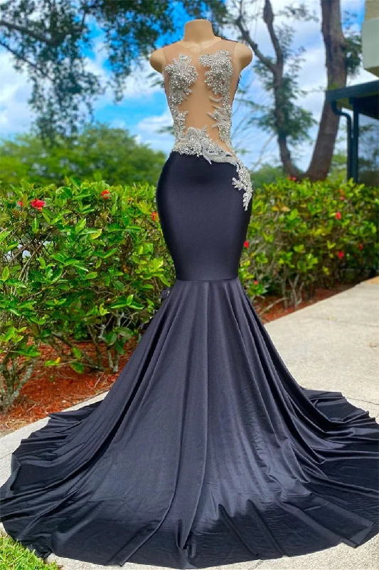 Mermaid V-neck Appliques Lace Sequined Open Back One Shoulder Floor-length Sleeveless Prom Dress Mermaid V-neck Appliques Lace Sequined Open Back One Shoulder Floor-length Sleeveless Prom Dress