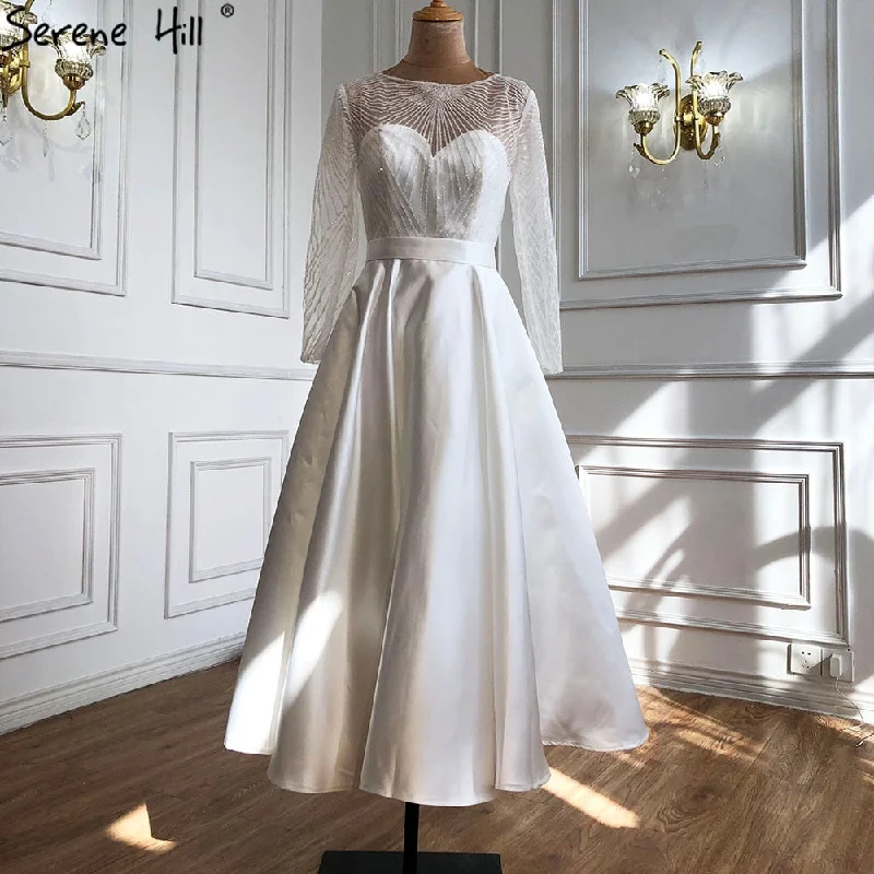 Serene Hill White A-Line Satin Sexy Cocktail Dresses 2024 Long Sleeves Glitter Tea-Length Party Gowns LA70922 Serene Hill White A-Line Satin Sexy Cocktail Dresses 2024 Long Sleeves Glitter Tea-Length Party Gowns LA70922