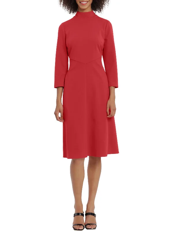 Womens Pintuck Mid Calf Fit & Flare Dress