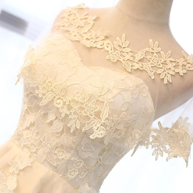 Champagne High Low Lace Prom Dresses, Champagne High Low Lace Formal Homecoming Dresses Champagne High Low Lace Prom Dresses, Champagne High Low Lace Formal Homecoming Dresses