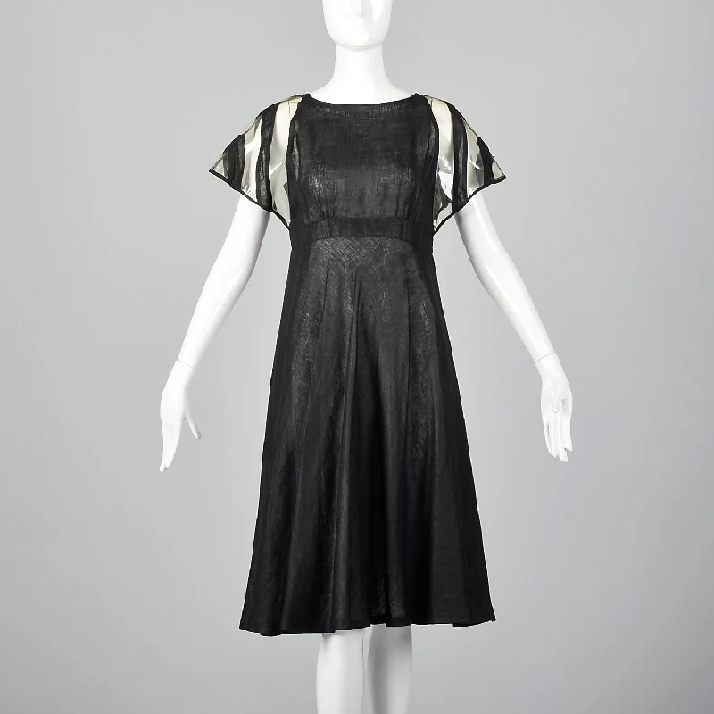 Fendi Linen Dress with Vinyl Sleeves & Split Skirt