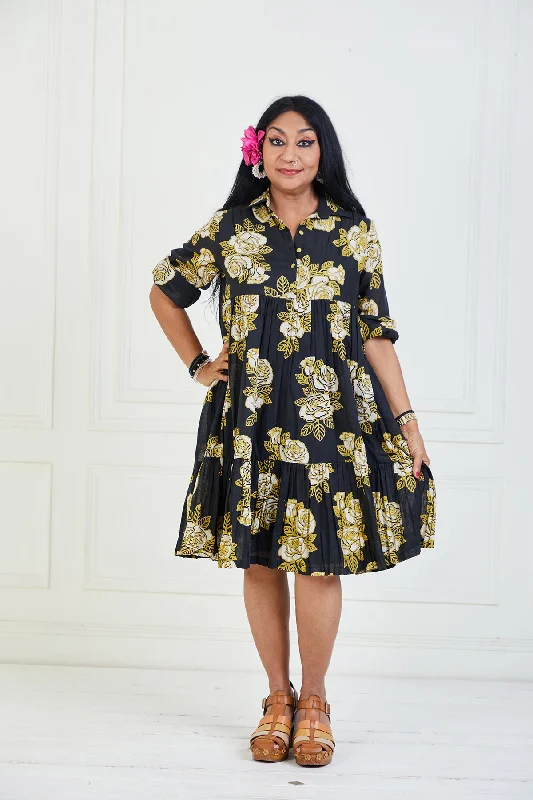 Yamini - Woven Mulmul Handblock Printed Dress
