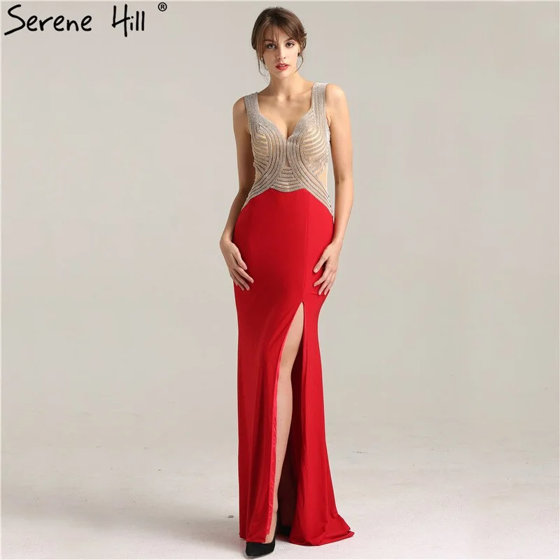 Sale Fashion Sexy Sleeveless Mermaid Bridal Dress V-Neck Crystal Elegant Formal Evening Gown 2024 Real Photo LA6263