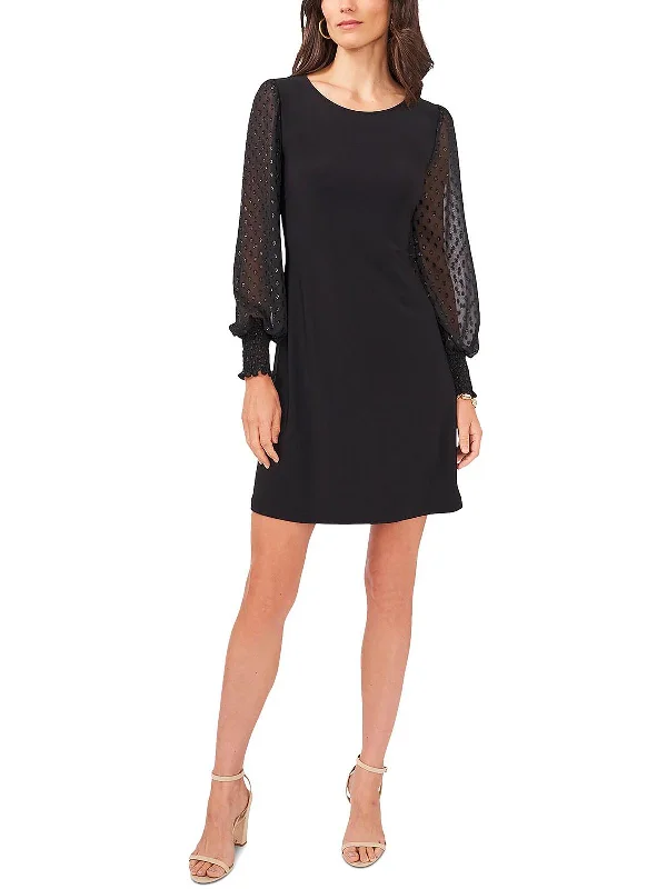 Petites Womens Clip Dot Smocked Sheath Dress