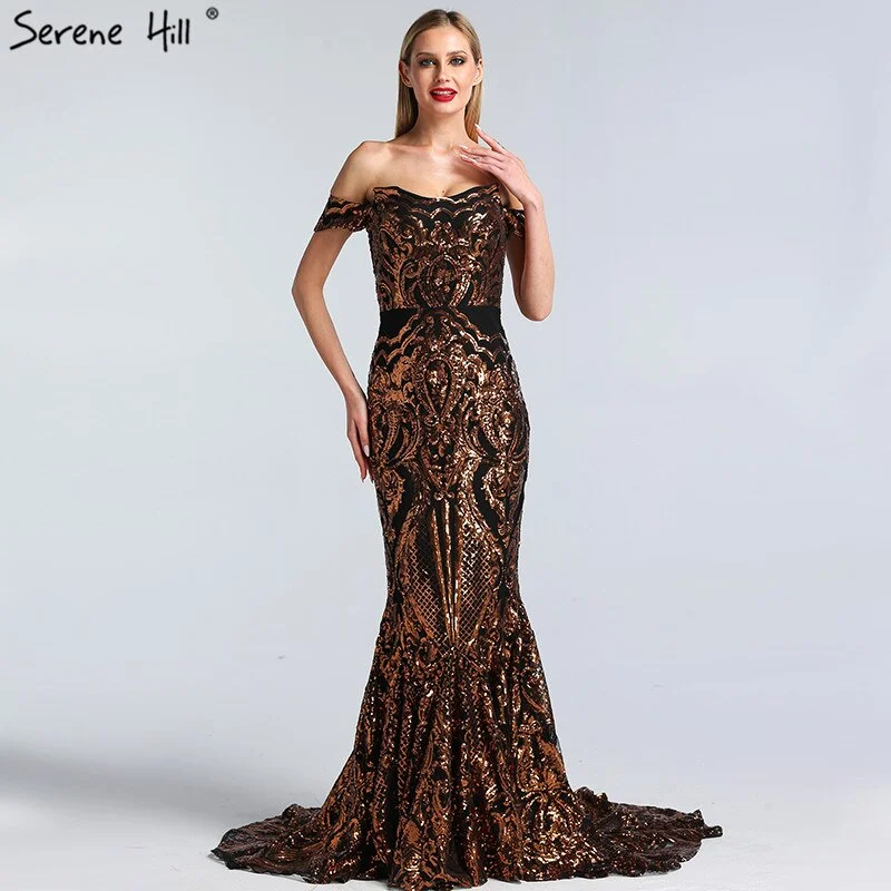 On Sale No Return No Refund Sale Black Sexy  African Sequined Sleeveless Mermaid Prom Dresses 2024 Luxury Sexy Prom Gowns Serene Hill LA60935
