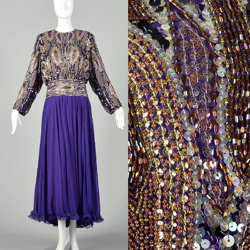 Jack Bryan Purple Formal Dress Long Sleeve Beaded Evening Gown