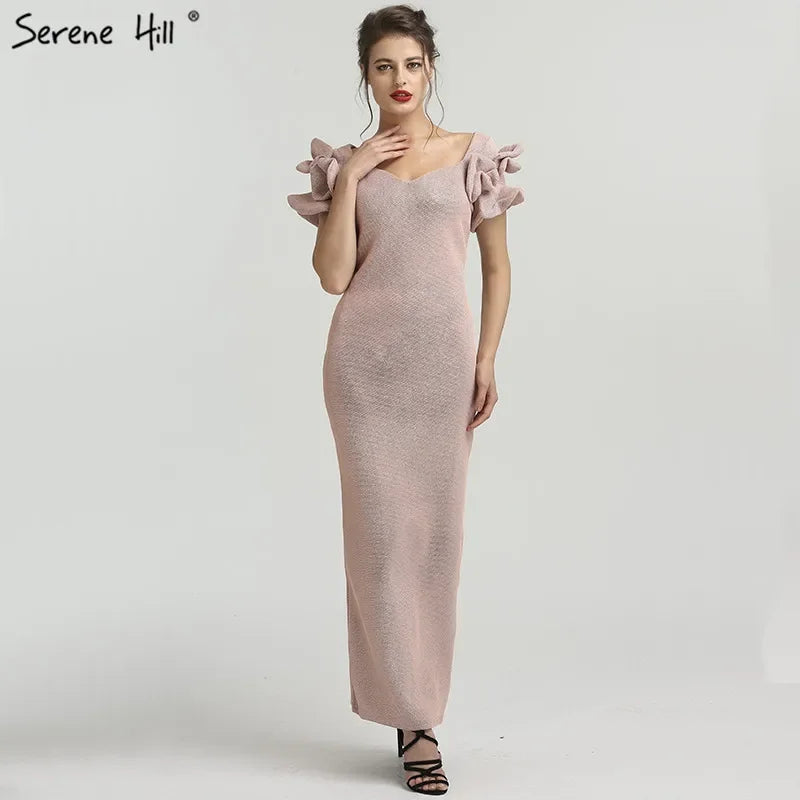 Dubai Designer Pink Short Sleeves Dress New Mermaid Fashion Womens Formal Evening Gowns 2024 Serene Hill QA8019