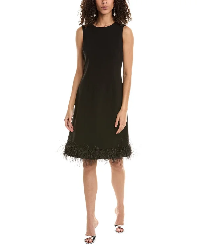 Teri Jon by Rickie Freeman Crepe Feather Hem Sheath Dress