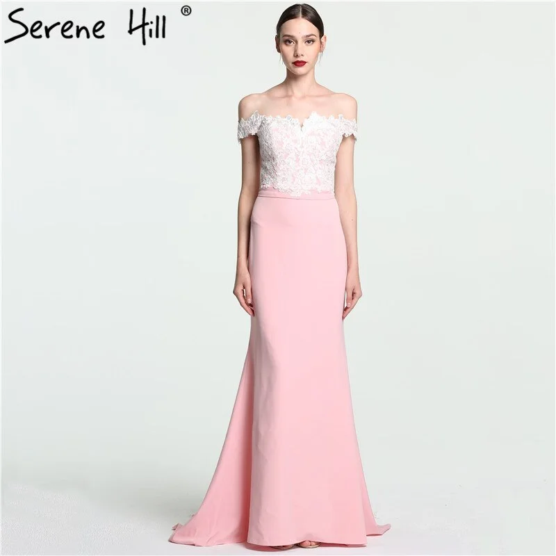 On Sale no return no refundSale 2024 Off Shoulder Fashion Mermaid Evening Gowns Sleeveless Sexy Elegant Chiffon Evening Dress Serene Hill LA6115
