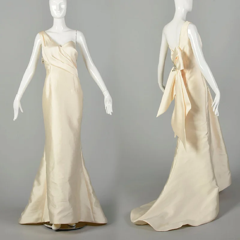 Large Eleni Elias Wedding Gown Sleeveless Asymmetric Rhinestone Embellishment Minimalist Bridal Dress