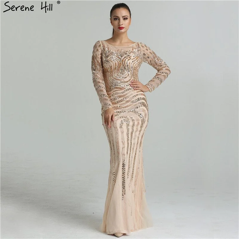 On Sale no return no refundSale 2024 High-end Luxury Beading Mermaid Evening Dresses Newest Long Sleeves Fashion Sexy Evening Gowns Real Photo LA6405