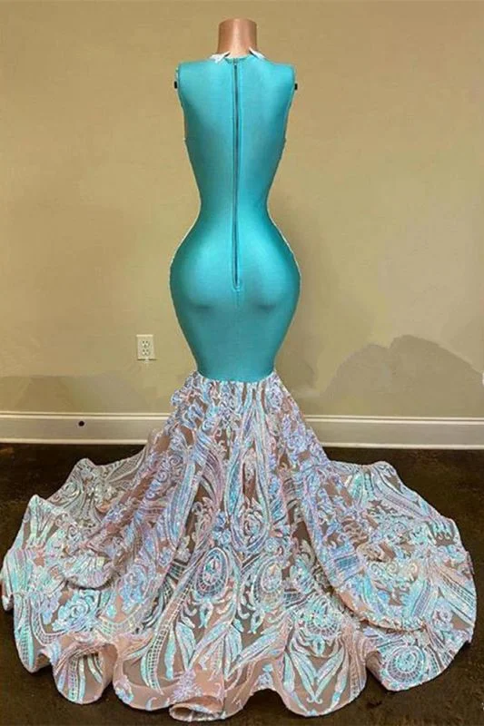Sparkly Mermaid Glitter Floral Lace Floor-Length Prom Dress