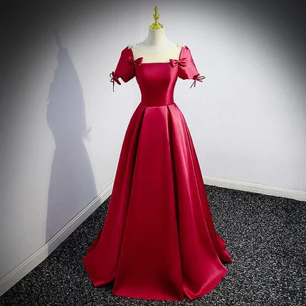 Simple A line Satin Long Prom Dresses SH216