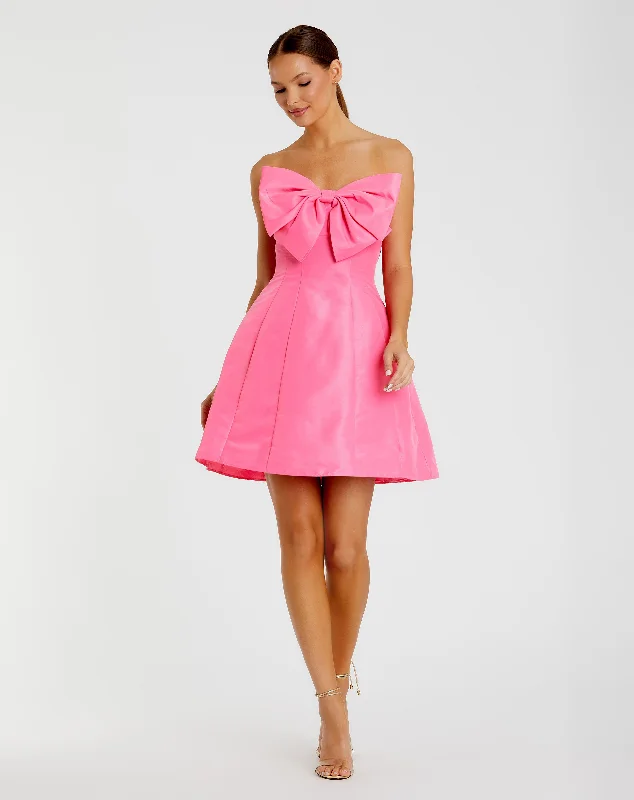 Strapless Oversized Bow Fit & Flare Mini Dress Trendy Cut-Out Mini Dress