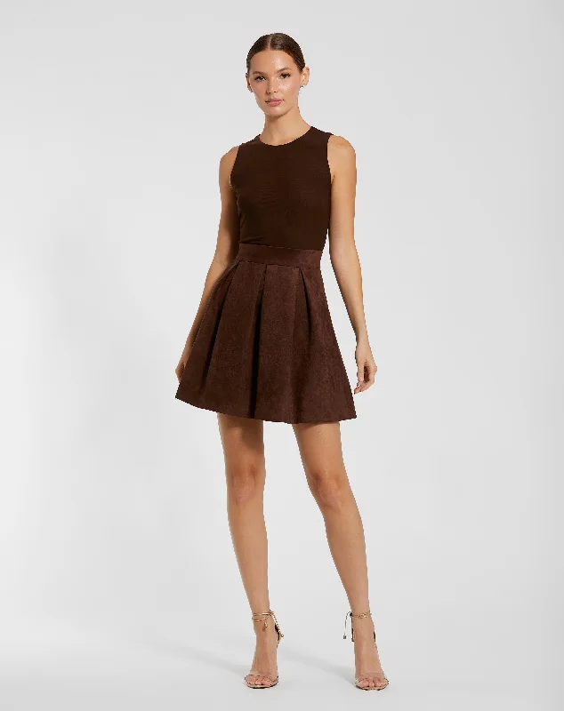 Sleeveless Mesh And Suede A Line Mini Dress Cozy Knitted Mini Dress