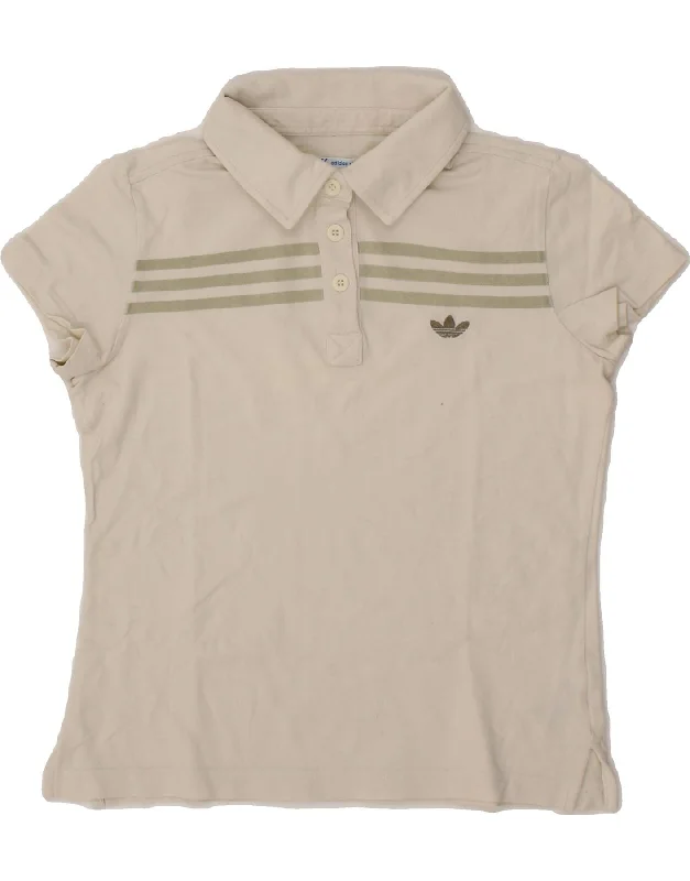 ADIDAS Womens Polo Shirt UK 10 Small Off White Cotton Modern Casual Short Sleeve