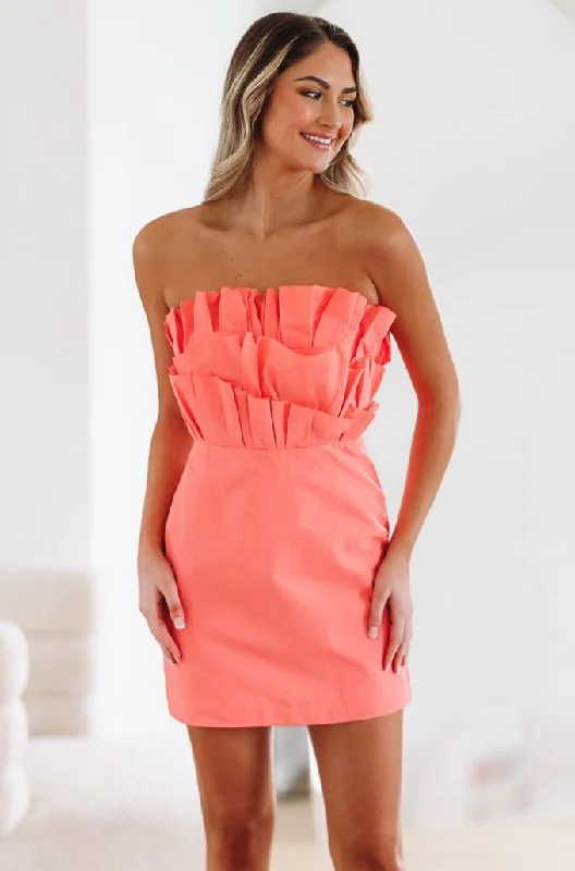 All Smiles Cocktail Mini Dress - Coral Elegant Sequin Mini Dress