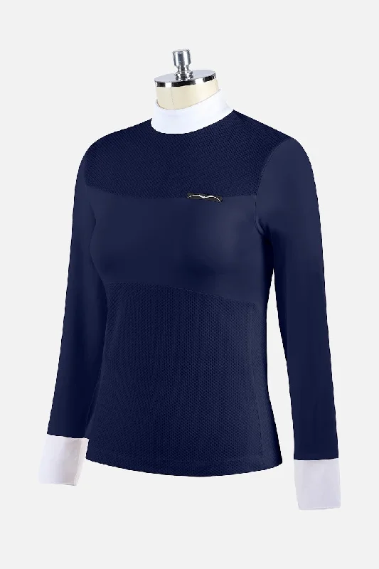 Animo Birmania Navy Womens Texturised Competition Shirt Comfortable Flowing Short Sleeve Animo Birmania Navy Womens Texturised Competition Shirt Comfortable Flowing Short Sleeve