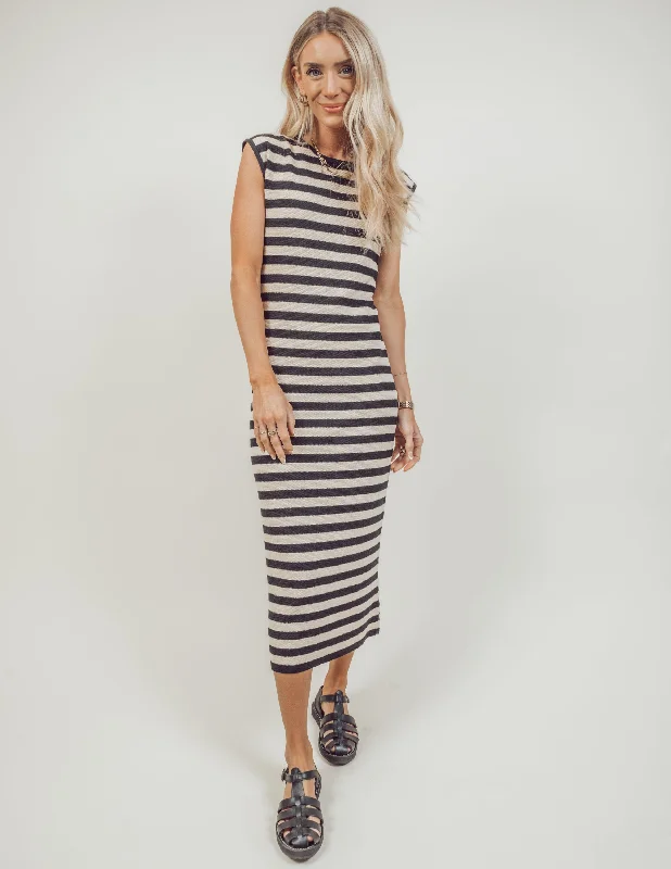 Anna Striped Midi Dress Trendy A-Line Midi Dress