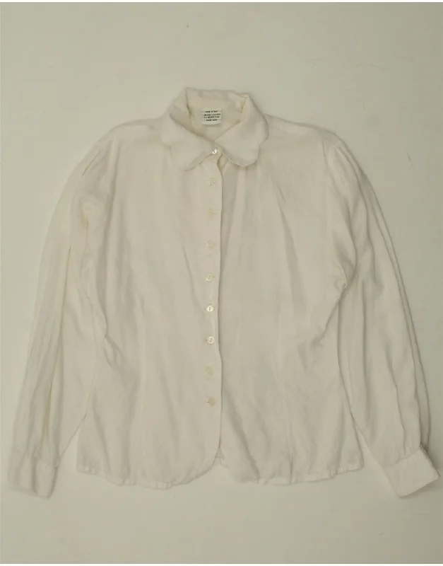 BENETTON Womens Shirt UK 12 Medium White Cotton Relaxed Fit Short Blouse