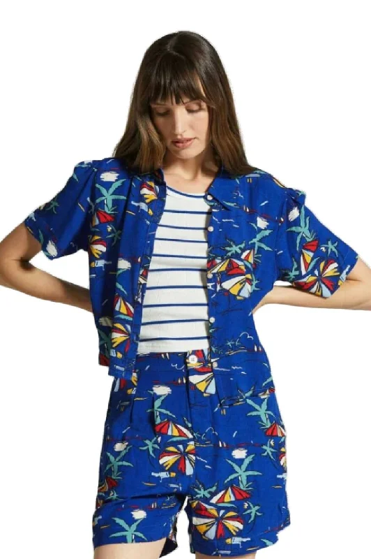 BRIXTON Women's Riviera Woven Button Up Shirt Surf The Web Comfortable Stretch Short Shirt BRIXTON Women's Riviera Woven Button Up Shirt Surf The Web Comfortable Stretch Short Shirt