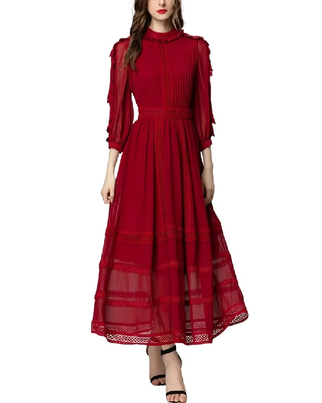 BURRYCO Silk-Blend Midi Dress Stylish Vintage Midi Dress