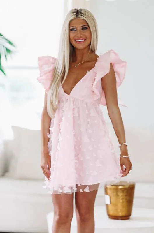 Butterfly Gardens Mini Dress - Pink Chic Puff Sleeve Mini Dress