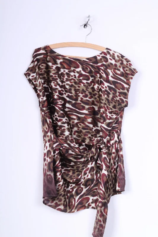 Clements Ribeiro Portobello Womens M 12 38 Shirt Tunic Blouse Animal Leopard Print Sleeveless Brown Trendy Short Sleeve Tunic