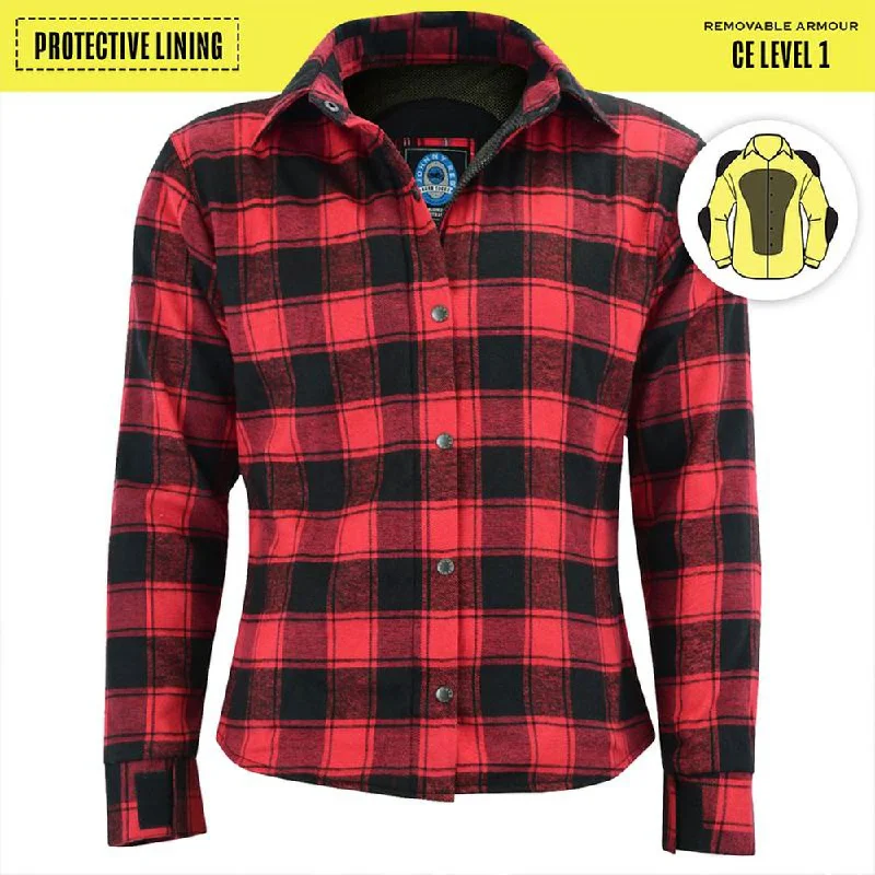Womens Red/Black Plaid Protective Shirt - Reinforced With Protective- Fibre-JRS10024 Soft Flowing Short Shirt Womens Red/Black Plaid Protective Shirt - Reinforced With Protective- Fibre-JRS10024 Soft Flowing Short Shirt