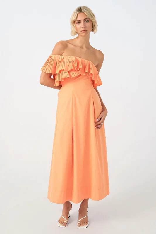 Sovere - Bliss Midi Dress in Soft Orange Cozy Spaghetti Strap Midi Dress