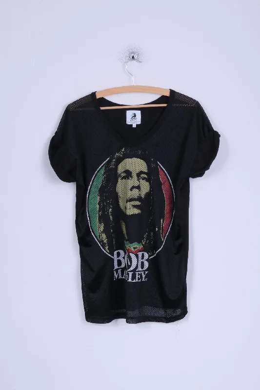 Zion Rootswear Atmosphere Womens 10 M Shirt Black Bob Marley Mesh V Neck Elegant Longline Short Shirt