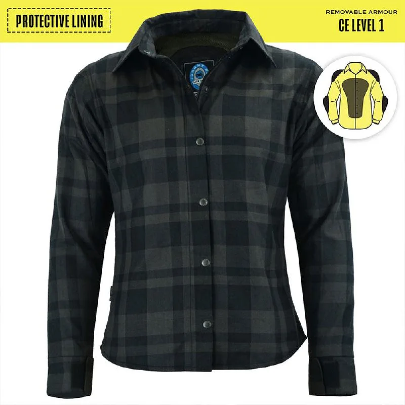 Womens Charc/Black Plaid Protective Shirt - Reinforced With Protective- Fibre-JRS10025 Casual Button-Up Short Tee Womens Charc/Black Plaid Protective Shirt - Reinforced With Protective- Fibre-JRS10025 Casual Button-Up Short Tee