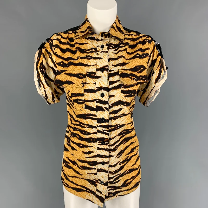 D&G by DOLCE & GABBANA Size 4 Tan Black Cotton Tiger Short Sleeve Shirt Soft Cotton Short Shirt D&G by DOLCE & GABBANA Size 4 Tan Black Cotton Tiger Short Sleeve Shirt Soft Cotton Short Shirt