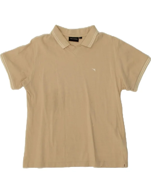 DIADORA Womens Polo Shirt UK 14 Large Beige Cotton Classic Short Sleeve Tunic