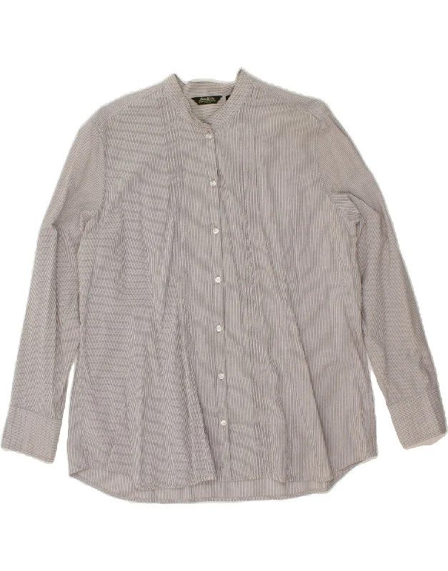 EDDIE BAUER Womens Shirt UK 20 2XL Grey Pinstripe Cotton Cozy Plain Short Sleeve