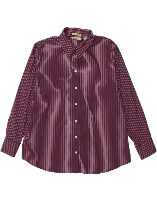 EDDIE BAUER Womens Shirt UK 20 2XL Maroon Striped Cotton Soft Cotton Short Shirt