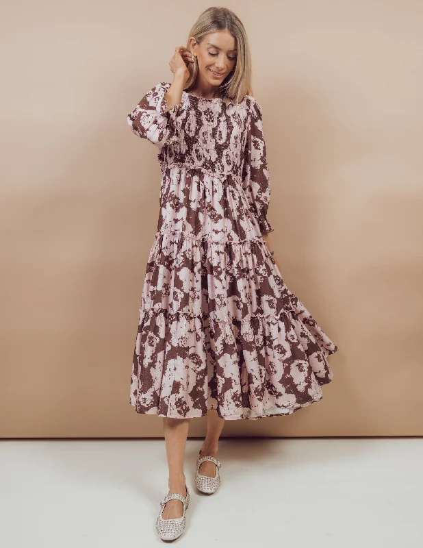 Esther Tiered Midi Dress Fashionable Skater Midi Dress